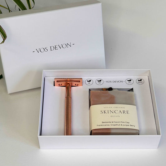 Ladies Shaving Soap & Solid Brass Alloy Rose Gold Safety Razor